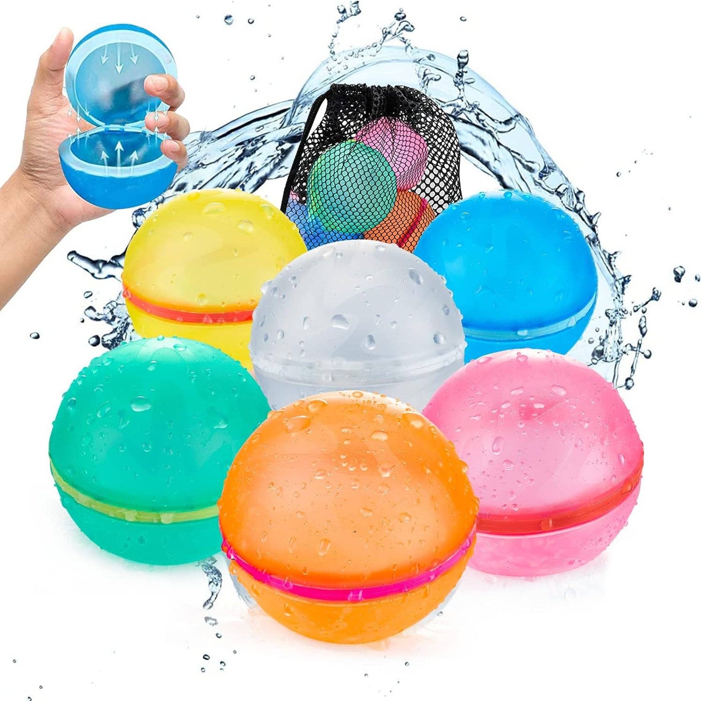 6 PCS Reusable Water Balloons, Refillable Silicone Water Bal