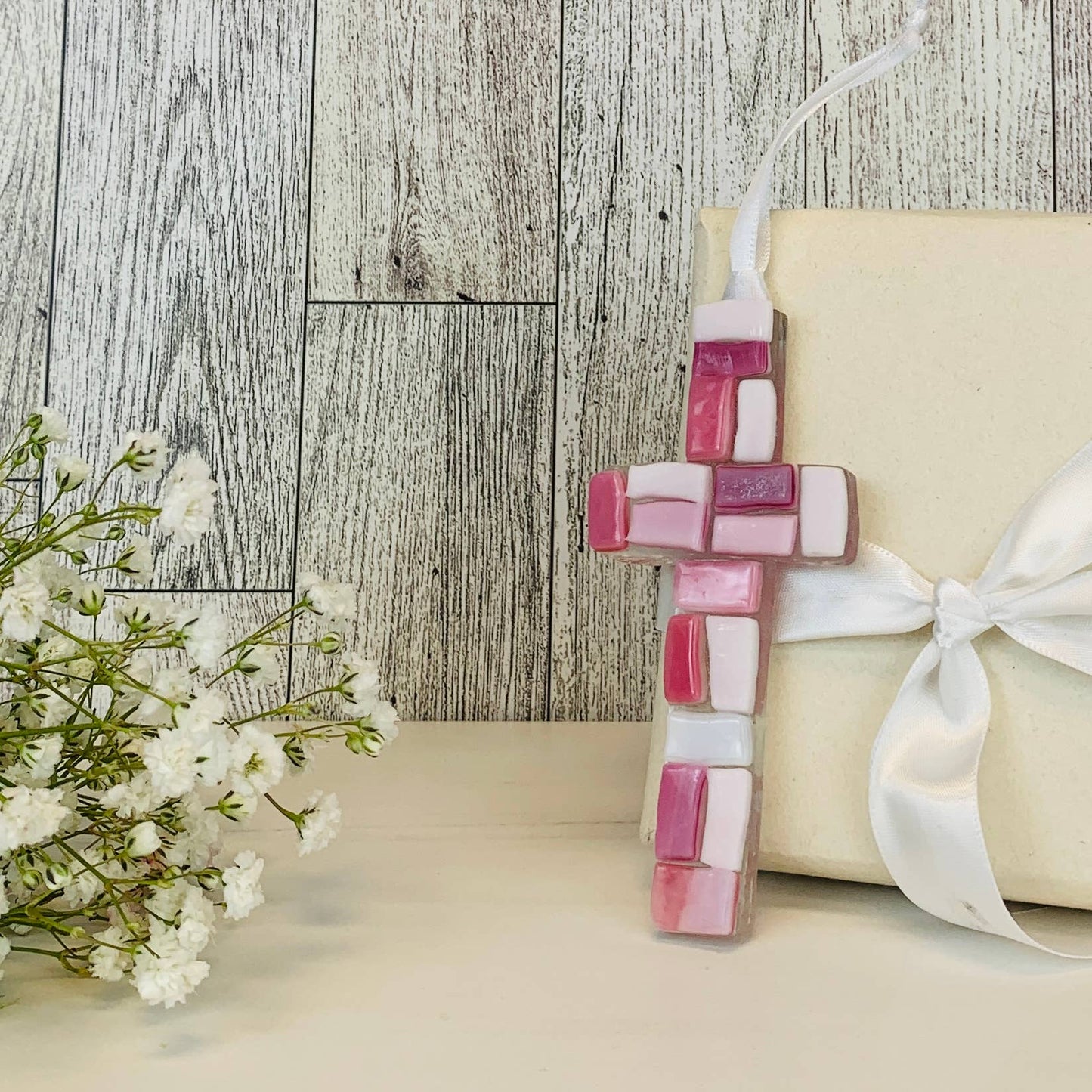 New Baby Girl Gift  USA Handmade Mosaic Glass Cross 4484