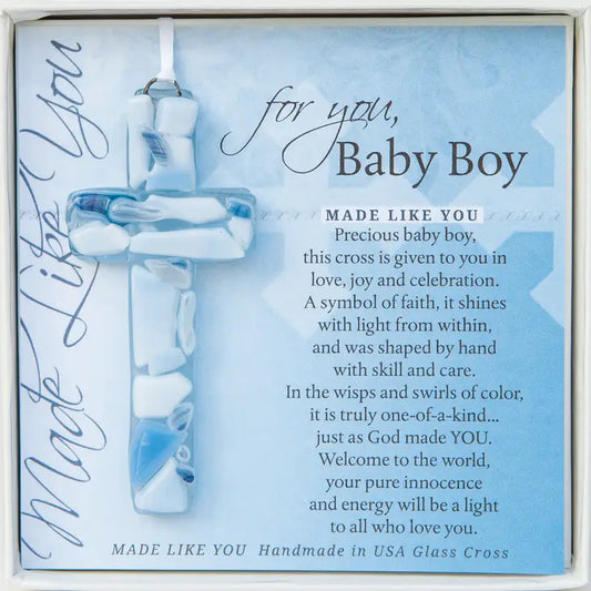 Baby Boy Cross: Handmade Glass