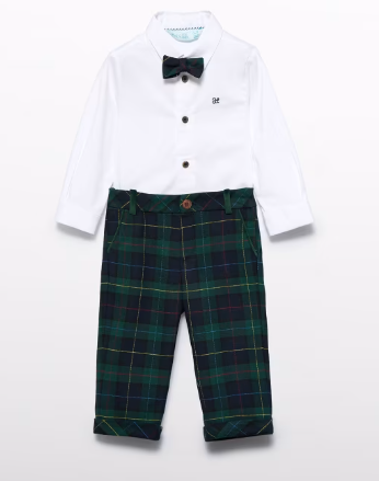 Abel & Lula Knit Tartan Pants Set | Green Plaid