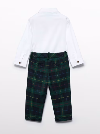 Abel & Lula Knit Tartan Pants Set | Green Plaid