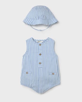 Mayoral Blue Striped Romper with Hat