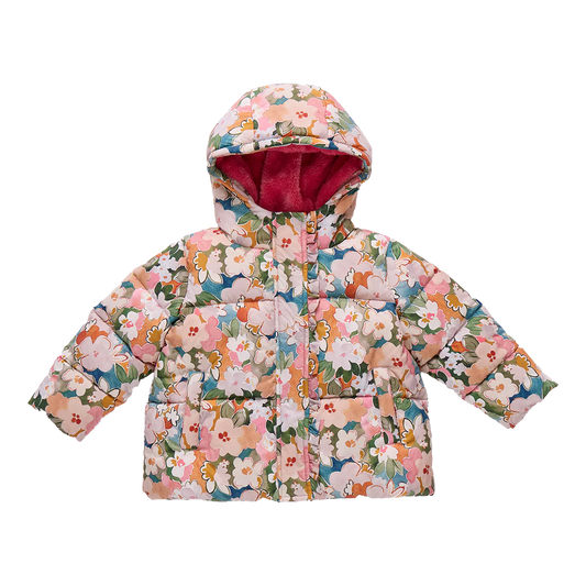 Pink Chicken Girls Ruffle Pete Puffer | Watercolor Floral