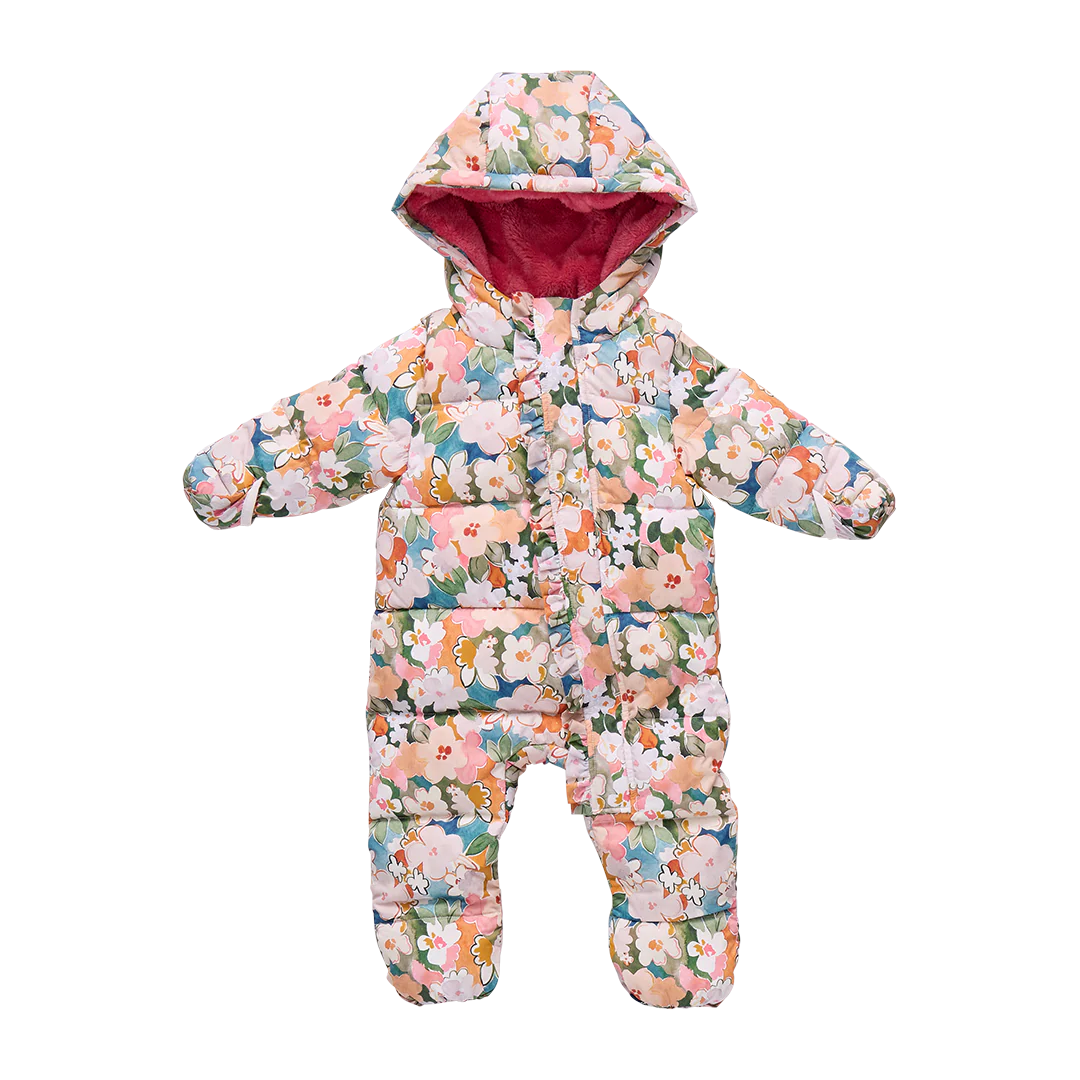 Pink Chicken Baby Girls Ruffle Snowsuit | Watercolor Floral