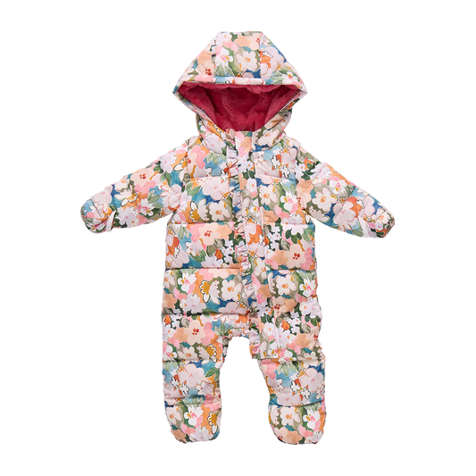 Pink Chicken Baby Girls Ruffle Snowsuit | Watercolor Floral