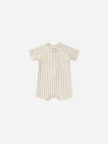 Quincy Mae Zip Rash Guard One-Piece | Vintage Stripe