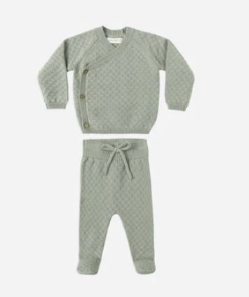 Quincy Mae Knit Wrap Top + Footed Pant Set | Fern