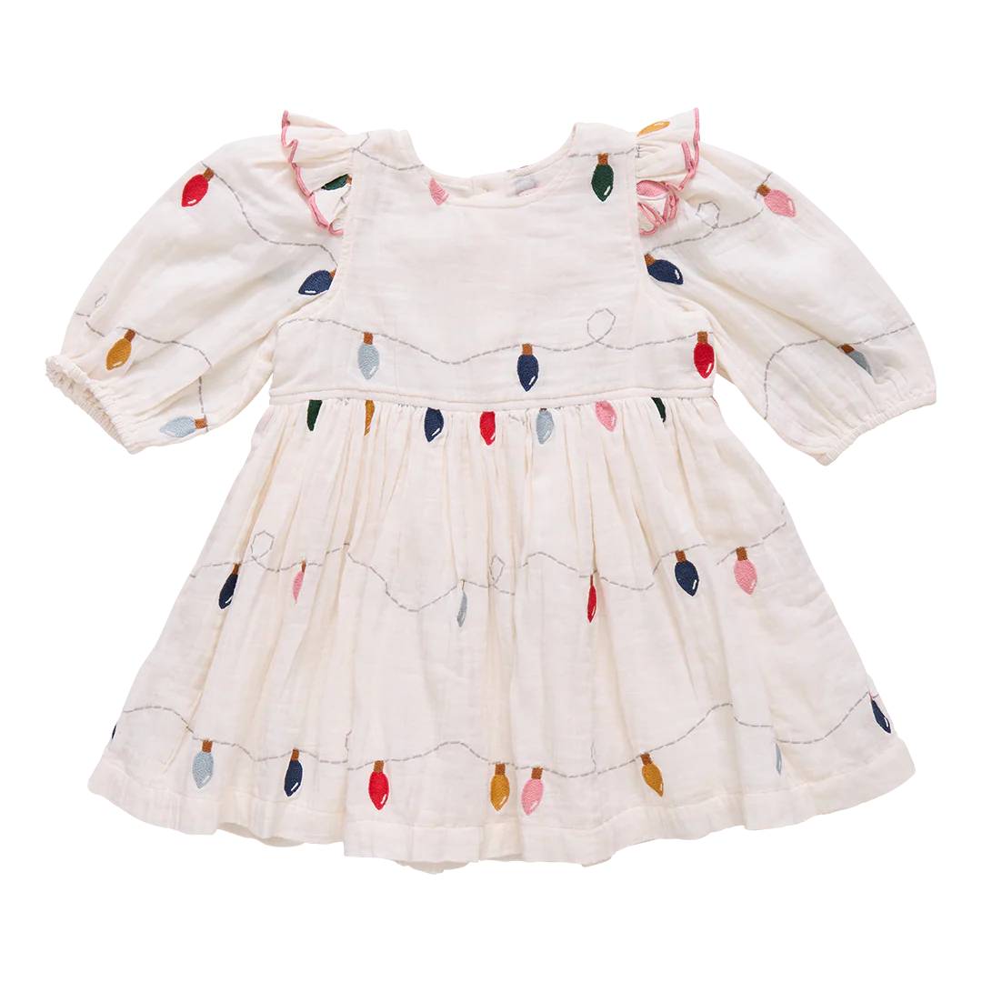 Girls Embroidery Brooke Dress | Christmas Lights