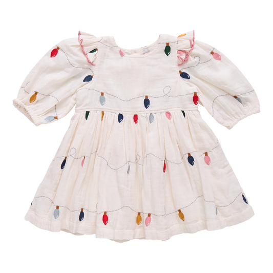 Girls Embroidery Brooke Dress | Christmas Lights