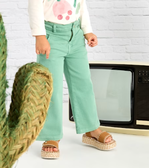 Mayoral Green Wide Leg Twill Pants