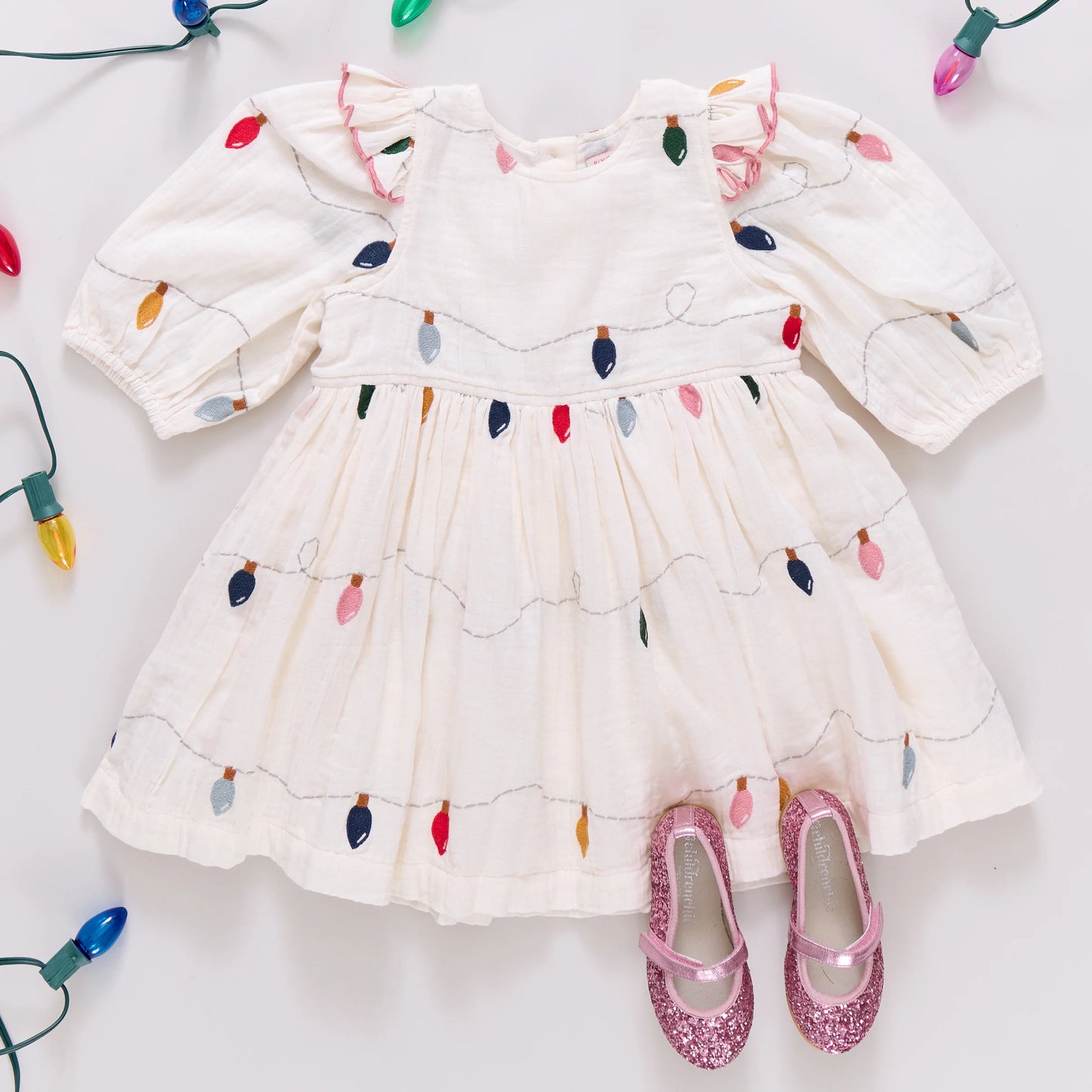 Girls Embroidery Brooke Dress | Christmas Lights
