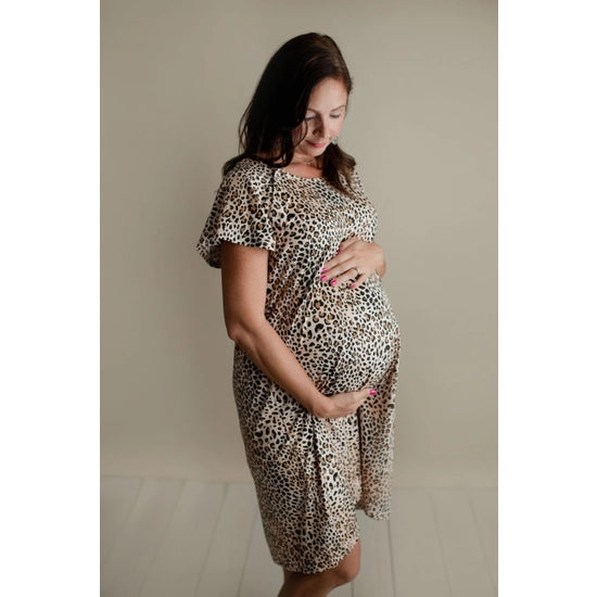 Leopard Maternity Mommy Labor and Delivery & Nursing Gown