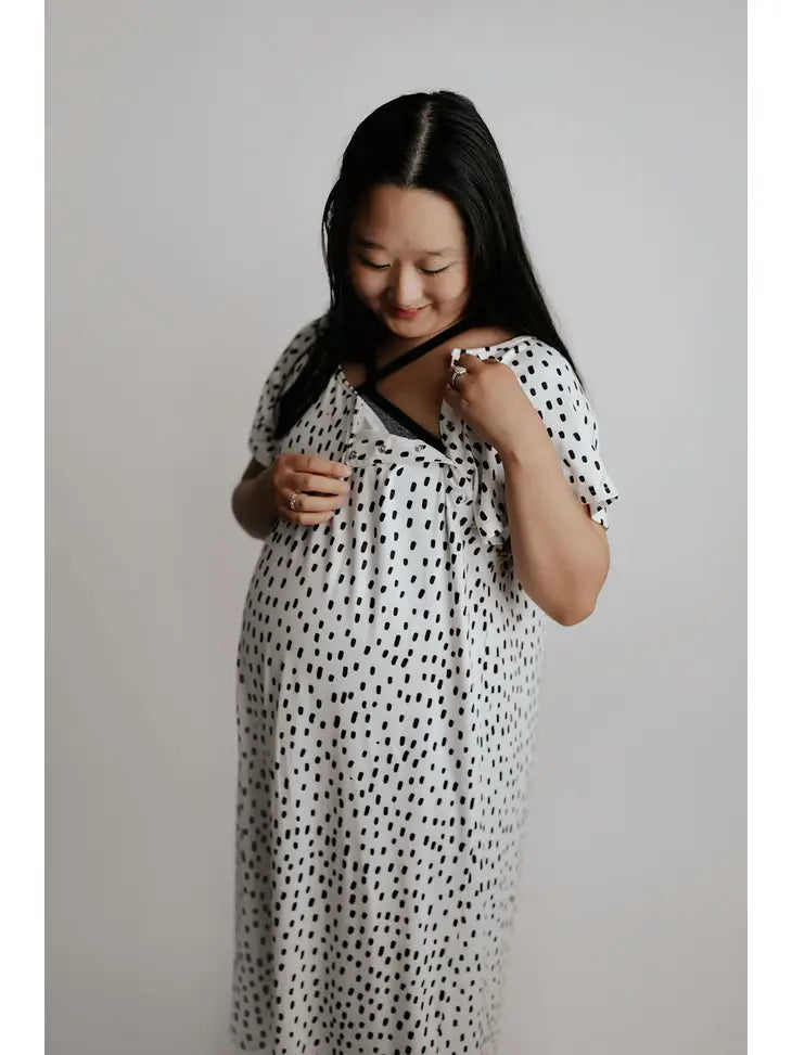 Three Little Tots Black & White Dot Mommy Gown