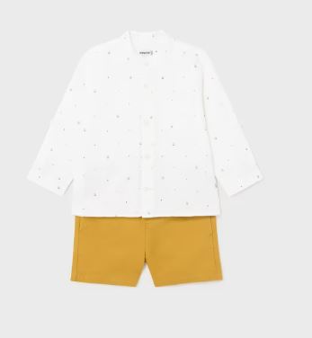 Mayoral Mustard Shorts and L/S Button Shirt