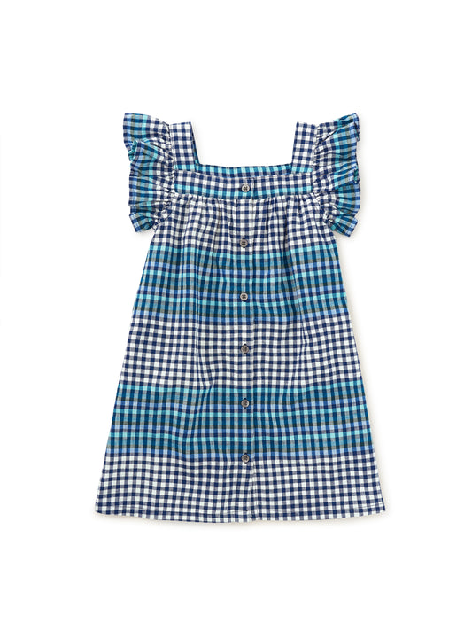 Tea Nairobi Plaid Boat Neck Buttoned Woven Dress