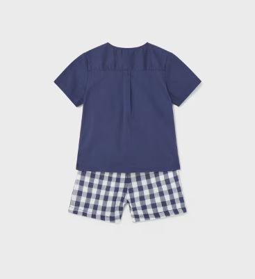 Mayoral Navy Linen Shirt with Gingham Shorts