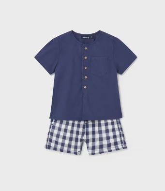 Mayoral Navy Linen Shirt with Gingham Shorts