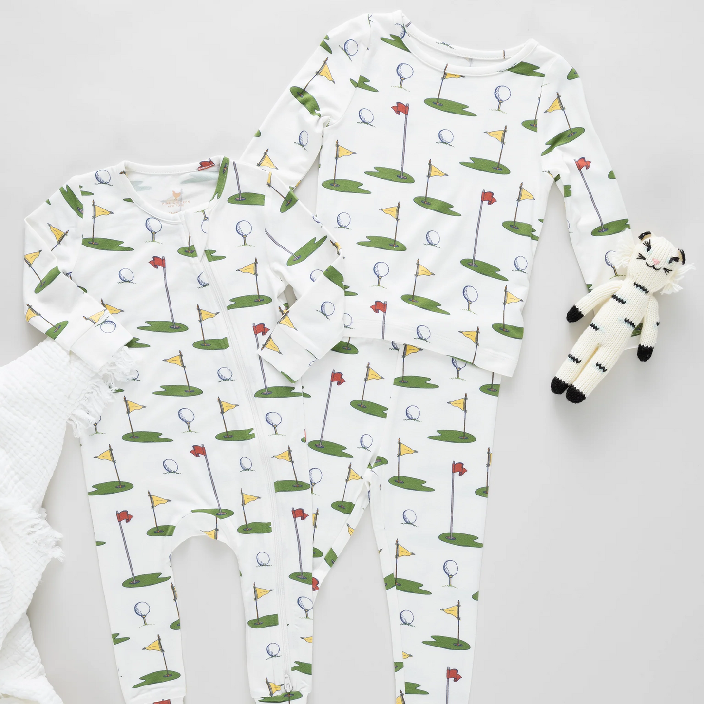 Pink Chicken Kids Bamboo PJ Set | Cream Golf Tournament