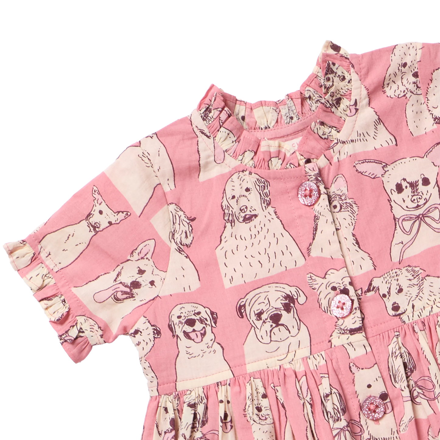Pink Chicken Girls Autumn Dress Set | Pink Sketched Dogs
