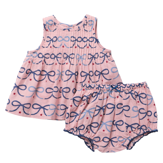 Pink Chicken Baby Girls Jaipur 2-PC Set| Pink Bows