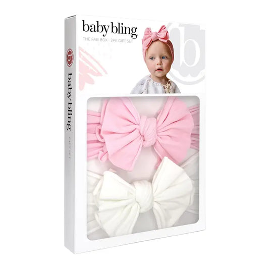 Baby Bling Fab Bow Set Pink & White