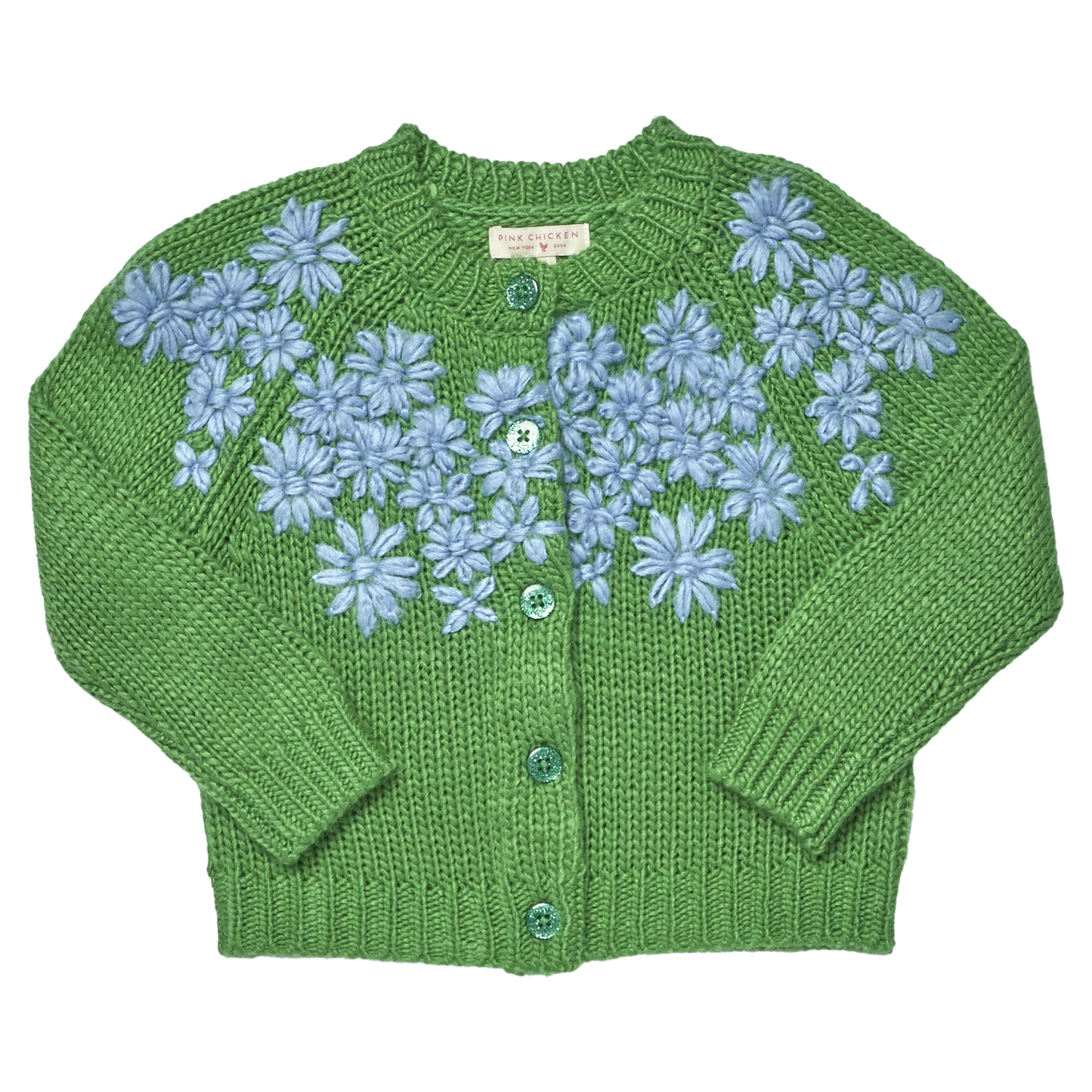 Pink Chicken Girls Blossom Sweater | Blue Flower Embroidery