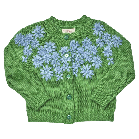 Pink Chicken Girls Blossom Sweater | Blue Flower Embroidery