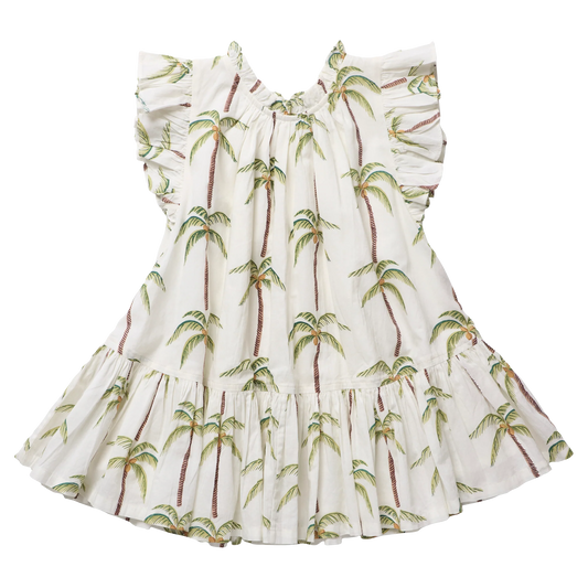 Pink Chicken Girls Harper Dress | Cream Palm Trees
