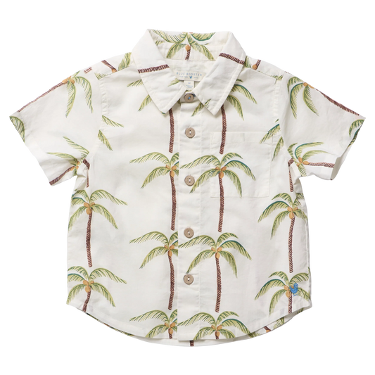 Pink Chicken Boys Jack Shirt | Cream Palm Trees