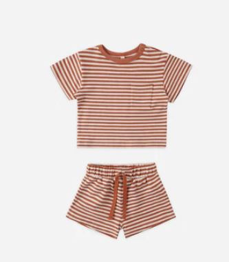 Quincy Mae Boxy Pocket Tee + Short Set | Poppy Stripe