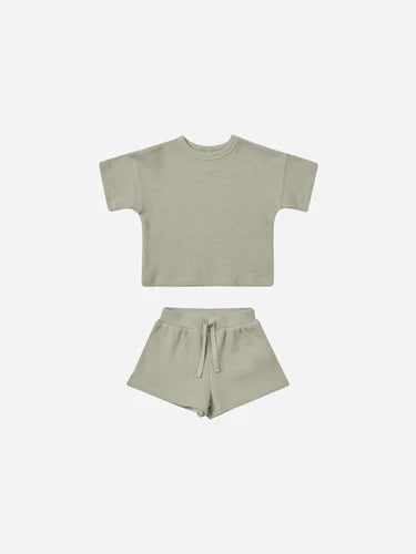 Quincy Mae Waffle Tee + Short Set | Sage