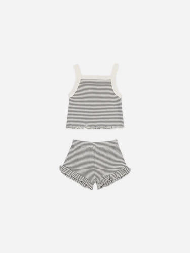 Evie Tank + Shortie Set || Lagoon Micro Stripe