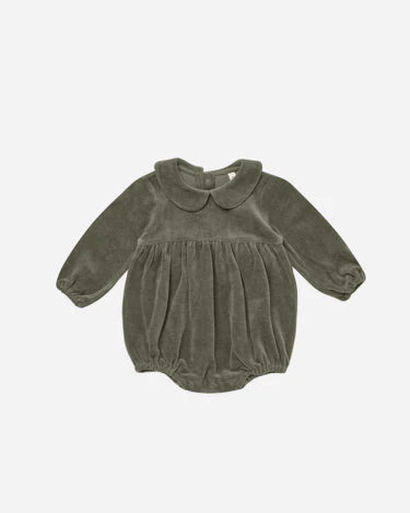 Quincy Mae Peter Pan Velour Romper, Forest