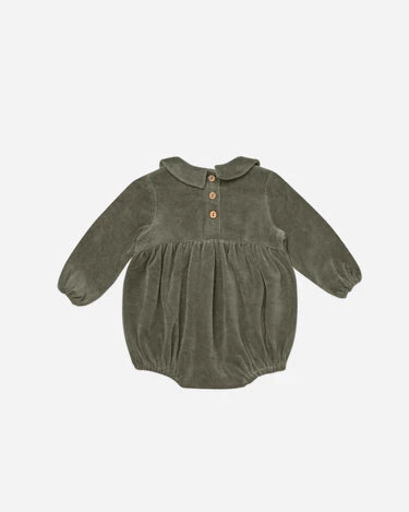 Quincy Mae Peter Pan Velour Romper, Forest