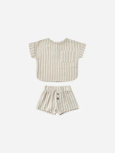 Woven Boxy Top + Short Set || Ash Stripe