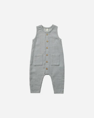 Sleeveless Pocketed Jumpsuit || Blue Gingham