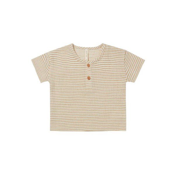 Quincy Mae Ocre Stripe Henry Top