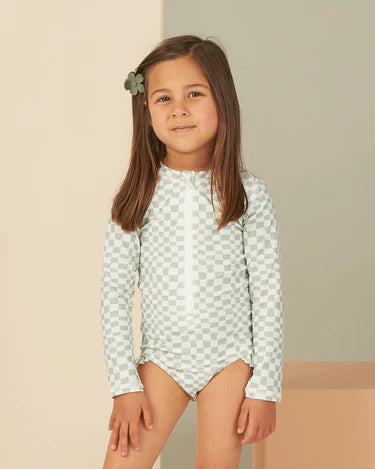 Rylee + Cru Rash Guard One-Piece || Seafoam Check