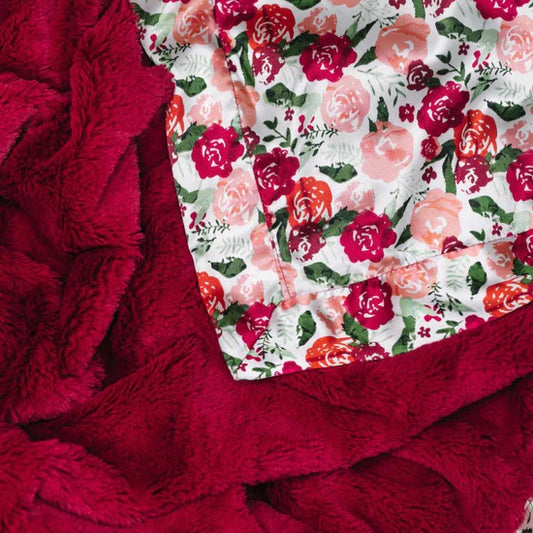 Saranoni Lush Satin Back Receiving Blanket - Raspberry Floral