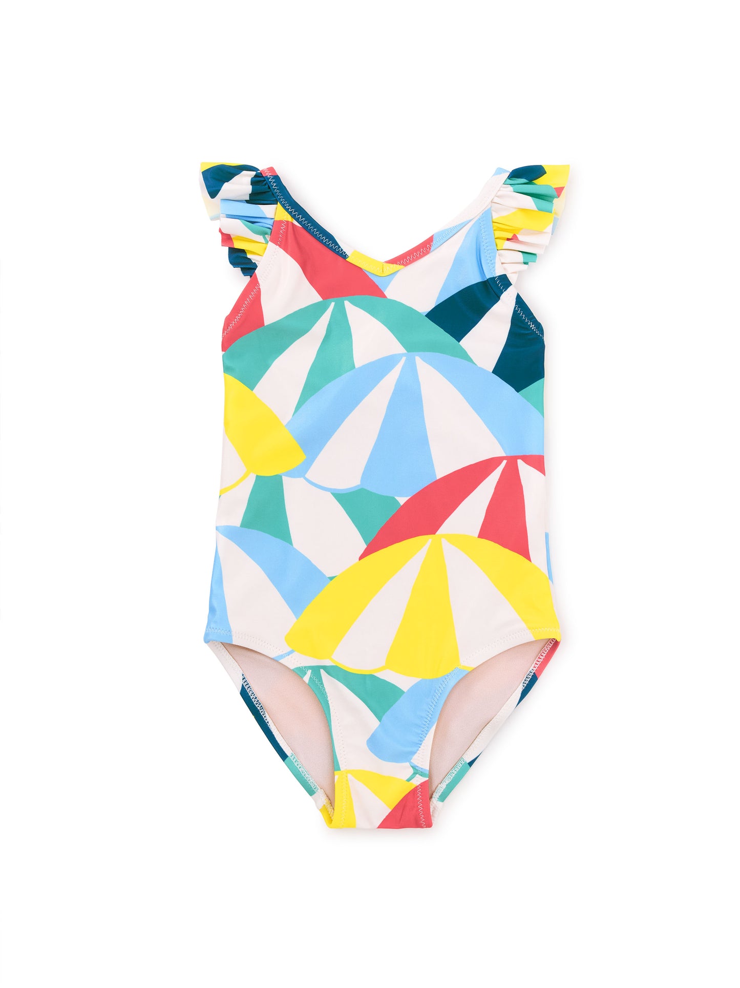 Tea Beach Umbrellas Ruffle One-Piece Swimsuit