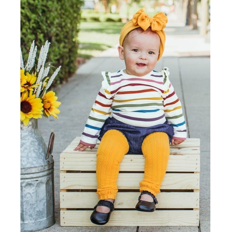 RuffleButts Golden Yellow Cable-Knit Footless Ruffle Tights
