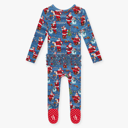 Posh Peanut Ruffled Footie Zippered One Piece in Santa Claus