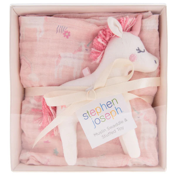 Stephen Joseph Muslin Swaddle & Stuffed Toy Sets