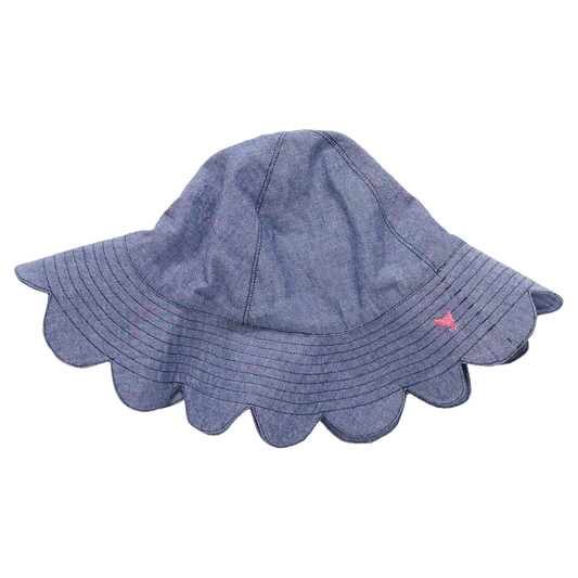 Pink Chicken Baby Girls Scallop Sun Hat | Chambray