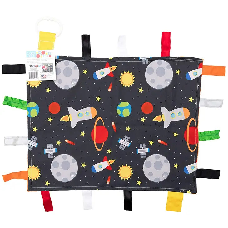 Space Stars Rockets Taggy Blanket Learning Lovey 14" x 18"
