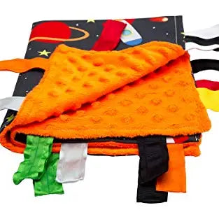 Space Stars Rockets Taggy Blanket Learning Lovey 14" x 18"