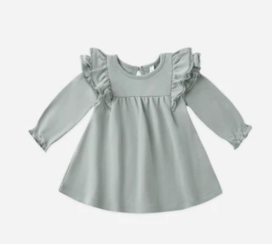 Quincy Mae Long Sleeve Flutter Dress | Steel Blue