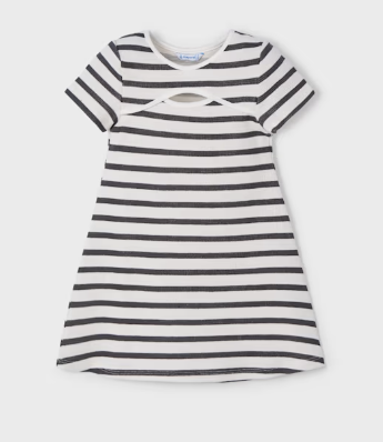 Mayoral Black and White Stripe Cut Out Dress