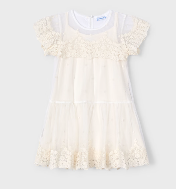 Mayoral Embroidered Tulle Dress