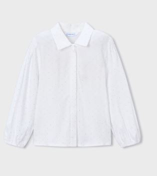 Mayoral White Button Down with Silver Polka Dots